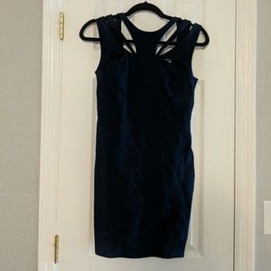 Solemio navy blue mini dress with cutout neckline